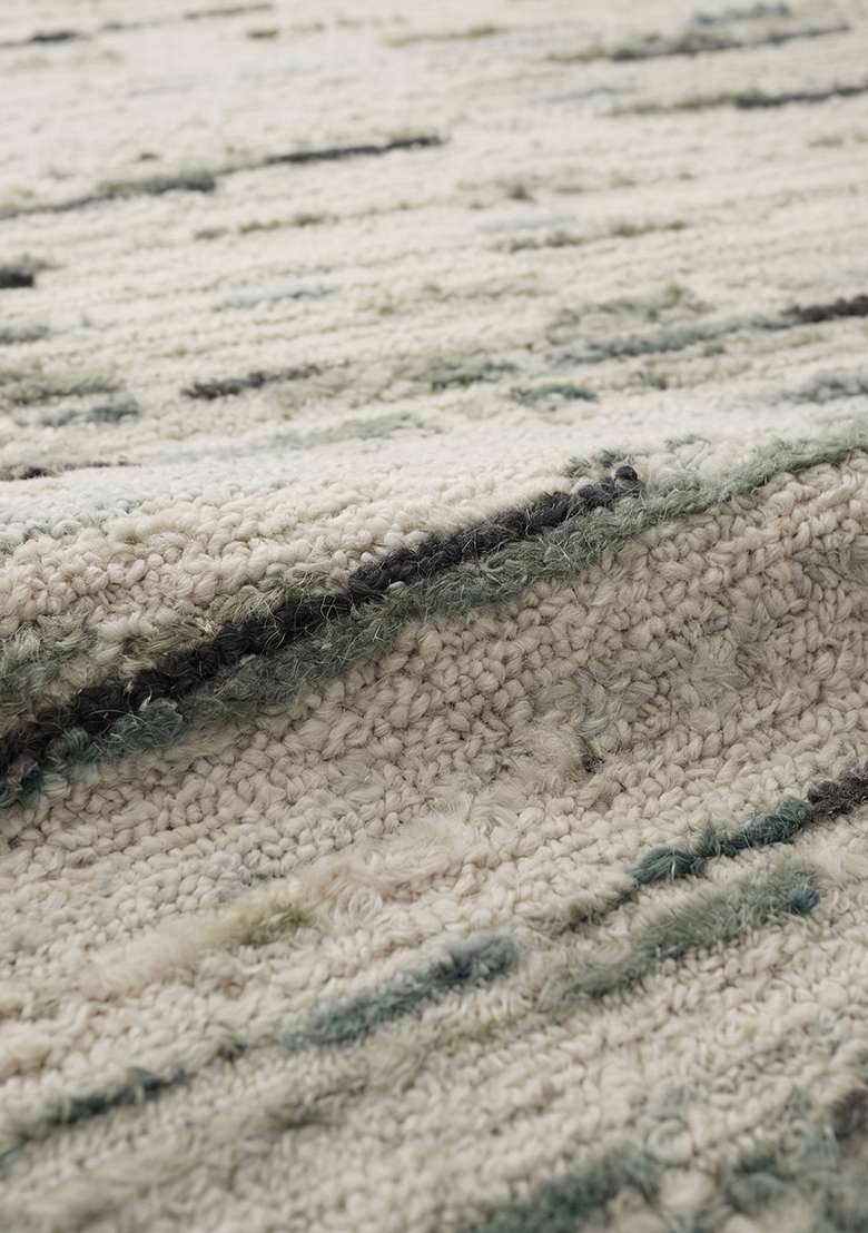 Saffron Rugs Hand-Tufted 100% Wool Area Rug | Muted Sage Green Rectangular Rug | Cotton Backing | Bohemian Striped Home Decor Carpet for Living Room Bedroom - Indya