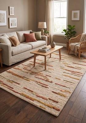 Saffron Rugs Hand-Tufted 100% Wool Area Rug | Ivory Rectangular Rug | Cotton Backing | Bohemian Striped Home Decor Carpet for Living Room Bedroom