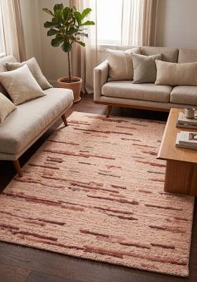 Saffron Rugs Hand-Tufted 100% Wool Area Rug | Blush Pink Rectangular Rug | Cotton Backing | Bohemian Striped Home Decor Carpet for Living Room Bedroom