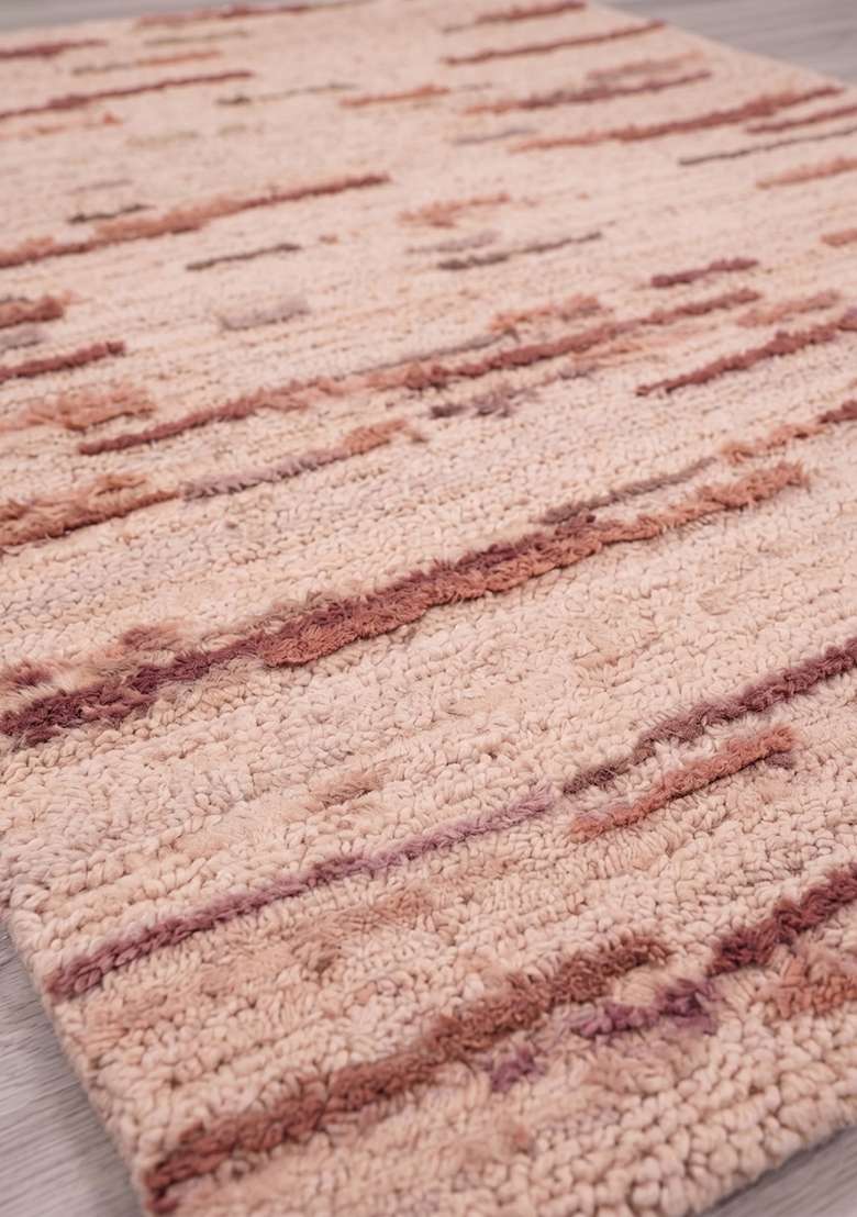 Saffron Rugs Hand-Tufted 100% Wool Area Rug | Blush Pink Rectangular Rug | Cotton Backing | Bohemian Striped Home Decor Carpet for Living Room Bedroom - Indya
