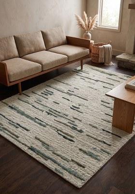 Saffron Rugs Hand-Tufted 100% Wool Area Rug | Muted Sage Green Rectangular Rug | Cotton Backing | Bohemian Striped Home Decor Carpet for Living Room Bedroom