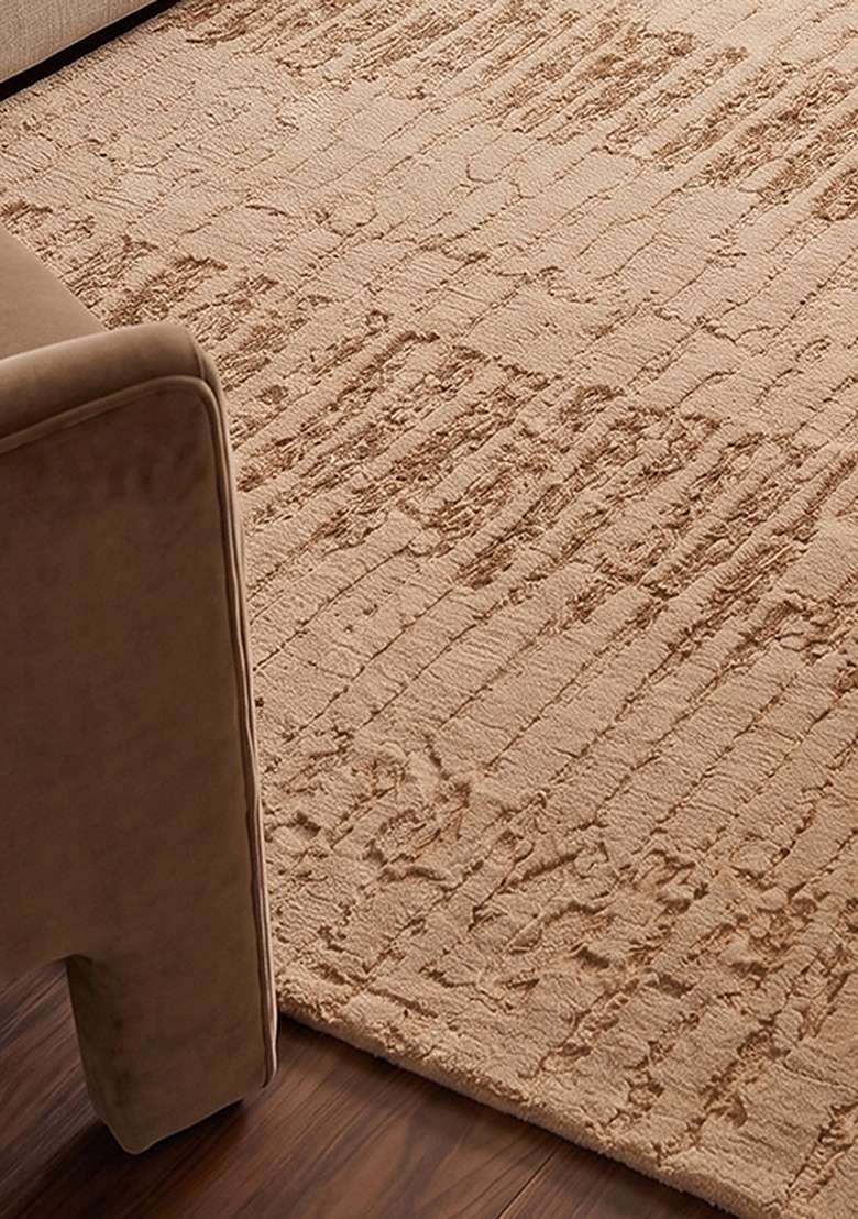 Saffron Rugs Hand-Tufted 100% Wool Area Rug | Camel Tan Rectangular Rug | Cotton Backing | Bohemian Tie-Dye Home Decor Carpet for Living Room Bedroom - Indya