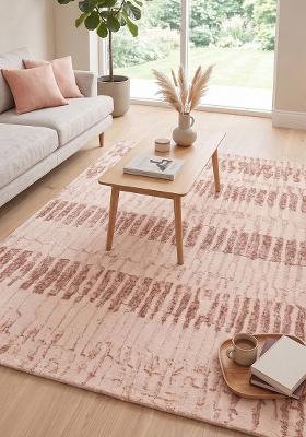 Saffron Rugs Hand Tufted Blush Pink Tie-Dye Bohemian Rectangular Wool Area Rug