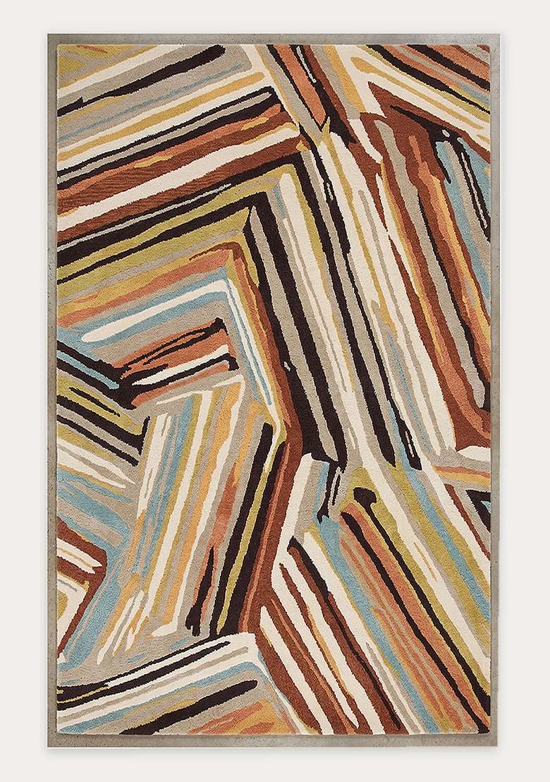 100% Wool Handmade Terracotta Rug | Geometric Carpet With Cotton Backing For Living Room - Indya