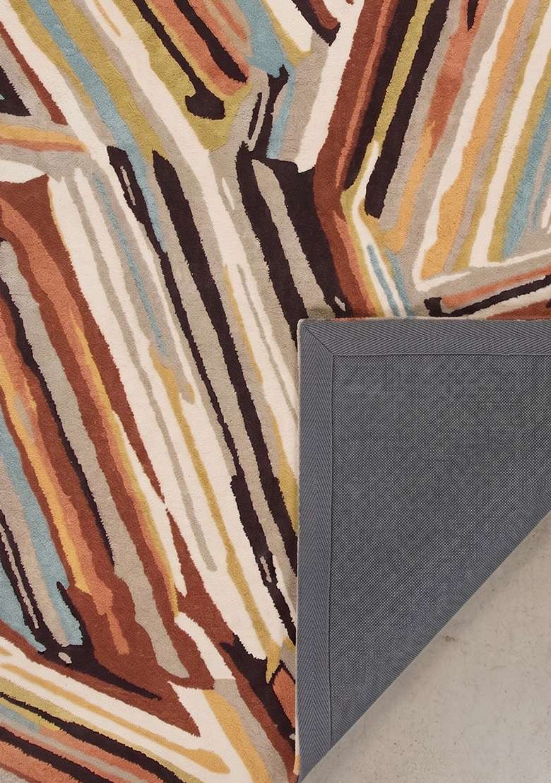 100% Wool Handmade Terracotta Rug | Geometric Carpet With Cotton Backing For Living Room - Indya
