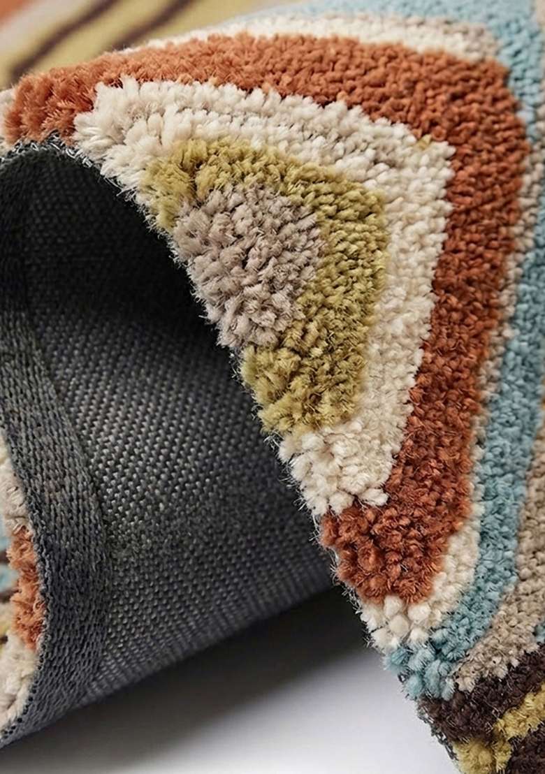 100% Wool Handmade Terracotta Rug | Geometric Carpet With Cotton Backing For Living Room - Indya