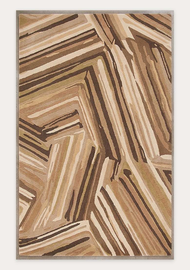 100% Wool Handmade Camel Rug | Geometric Carpet With Cotton Backing For Living Room - Indya
