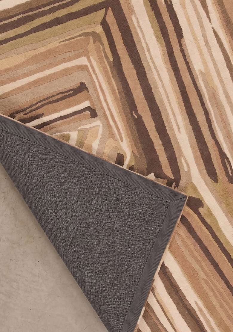 100% Wool Handmade Camel Rug | Geometric Carpet With Cotton Backing For Living Room - Indya