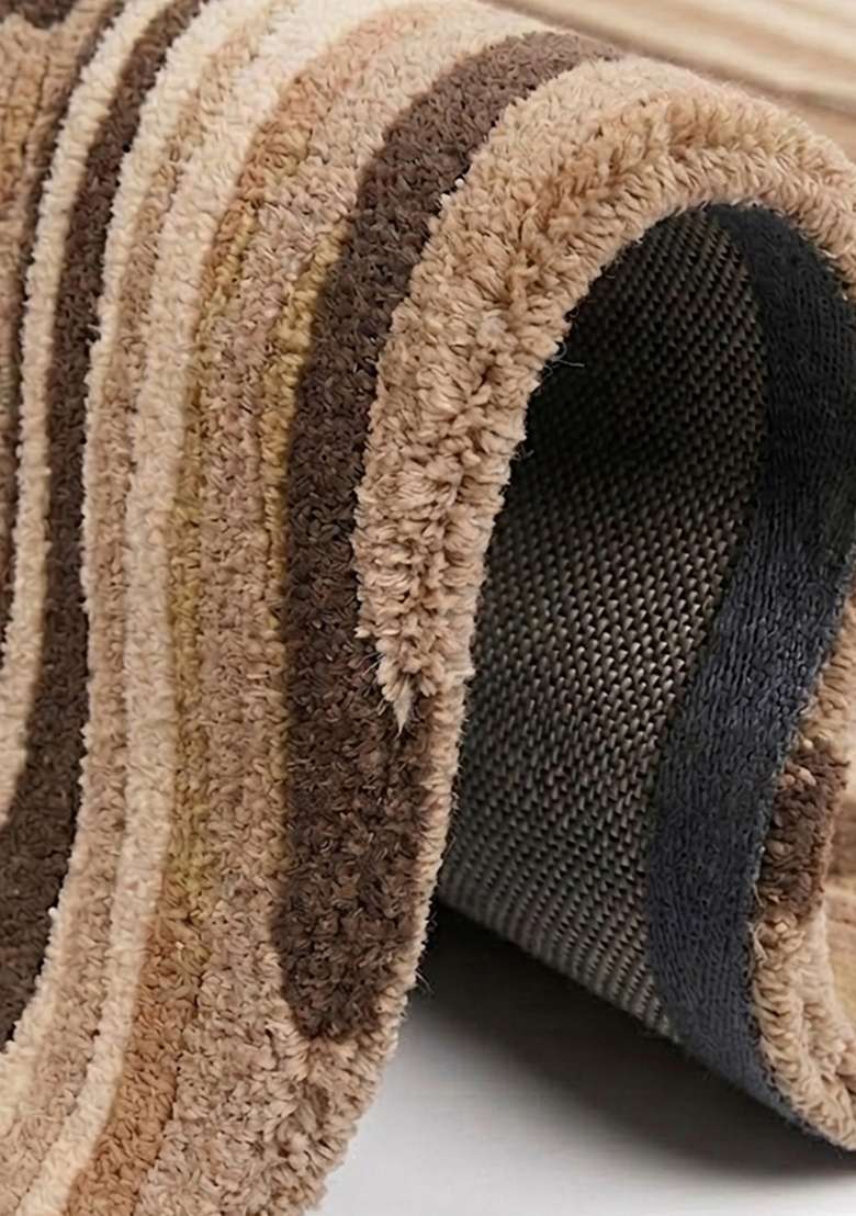 100% Wool Handmade Camel Rug | Geometric Carpet With Cotton Backing For Living Room - Indya