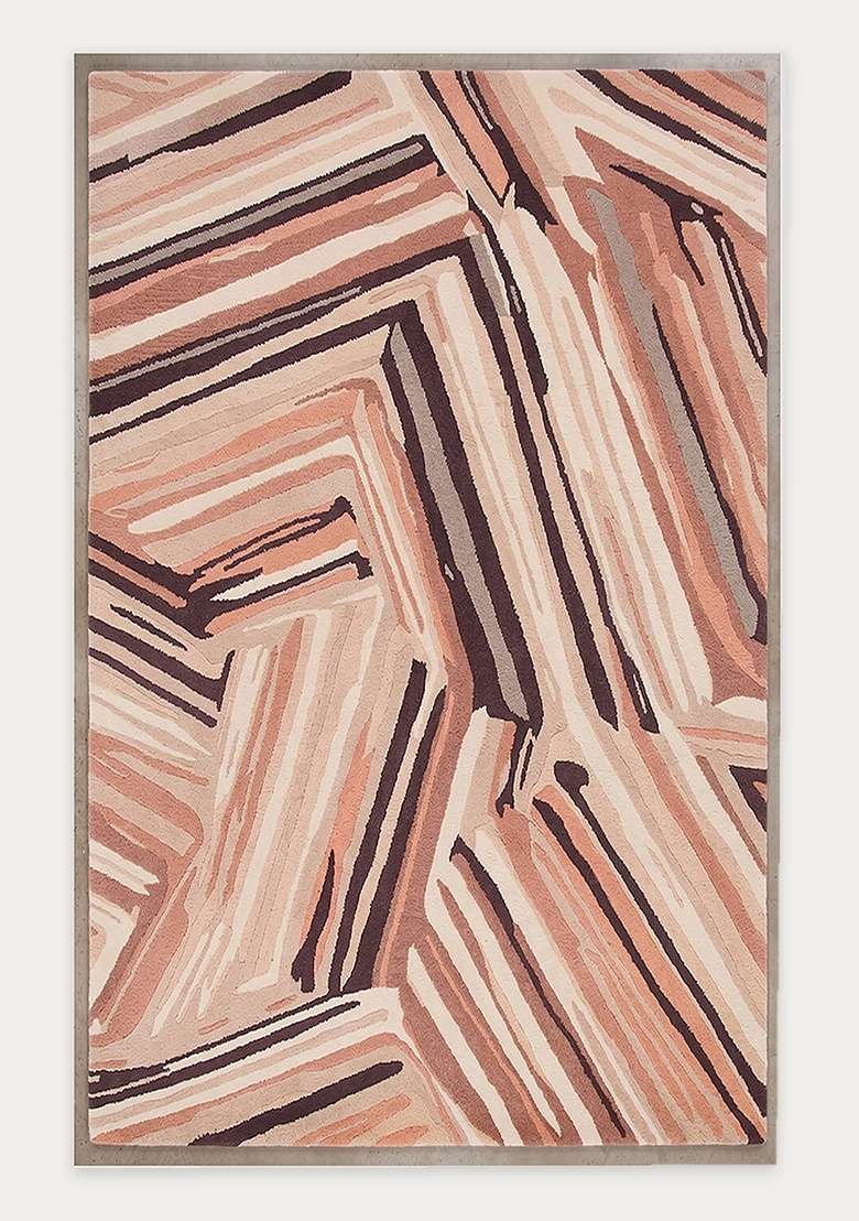 100% Wool Handmade Dusty Rose Rug | Geometric Carpet With Cotton Backing For Living Room - Indya