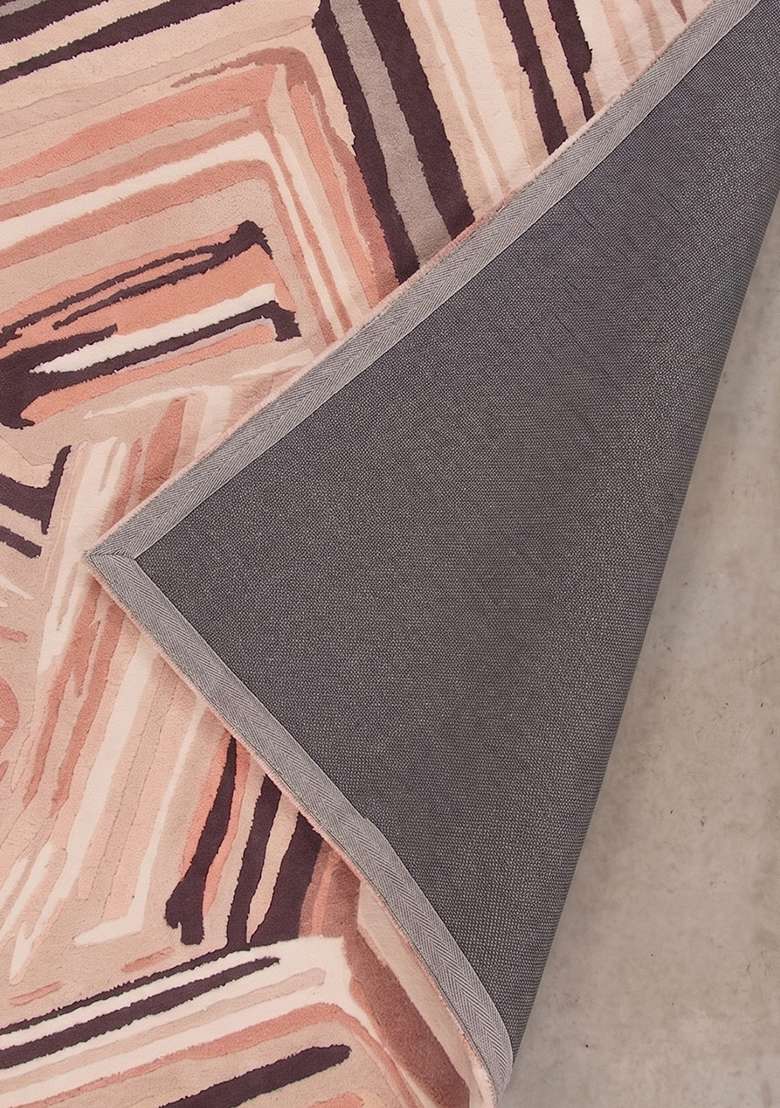 100% Wool Handmade Dusty Rose Rug | Geometric Carpet With Cotton Backing For Living Room - Indya
