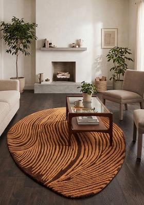 Saffron Rugs Hand-Tufted 100% Wool Area Rug | Rust Orange Oval Rug | Cotton Backing | Modern Swirls Home Decor Carpet for Living Room Bedroom
