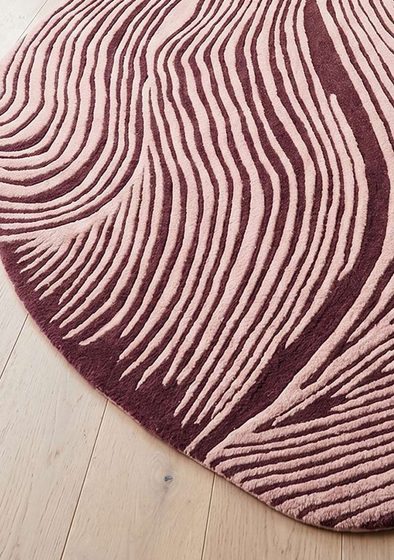 Saffron Rugs Hand-Tufted 100% Wool Area Rug | Dusty Rose Oval Rug | Cotton Backing | Modern Swirls Home Decor Carpet for Living Room Bedroom - Indya