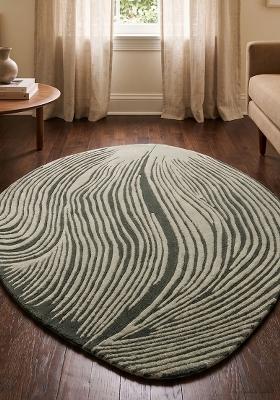 Saffron Rugs Hand-Tufted 100% Wool Area Rug | Sage Green Oval Rug | Cotton Backing | Modern Swirls Home Decor Carpet for Living Room Bedroom