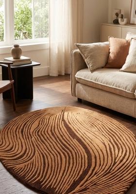 Saffron Rugs Hand-Tufted 100% Wool Area Rug | Camel Tan Oval Rug | Cotton Backing | Modern Swirls Home Decor Carpet for Living Room Bedroom