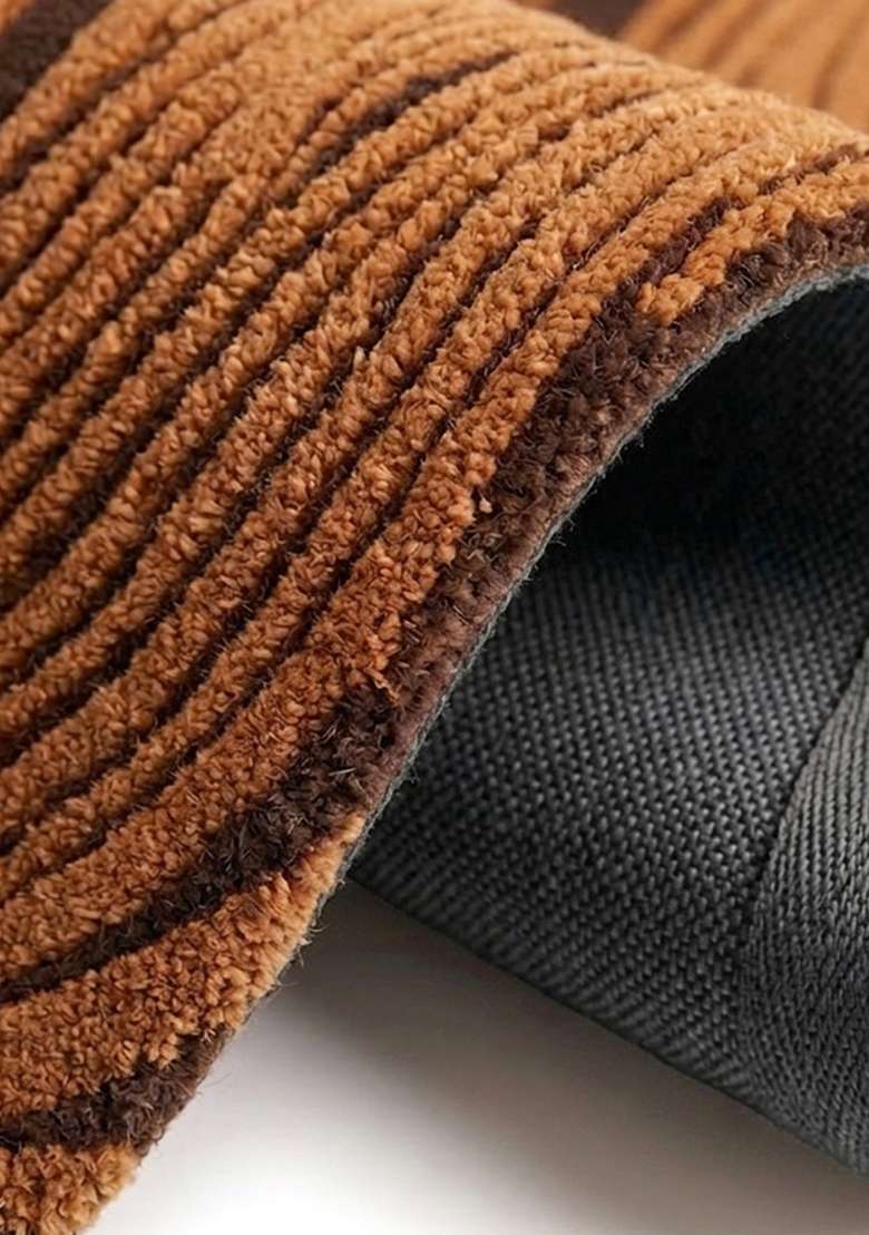 Saffron Rugs Hand-Tufted 100% Wool Area Rug | Camel Tan Oval Rug | Cotton Backing | Modern Swirls Home Decor Carpet for Living Room Bedroom - Indya