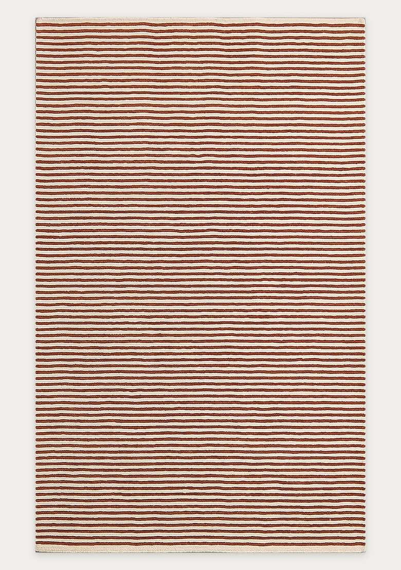 100% Wool Handmade Rust Orange Rug | Contemporary Striped Carpet With Cotton Backing For Living Room - Indya