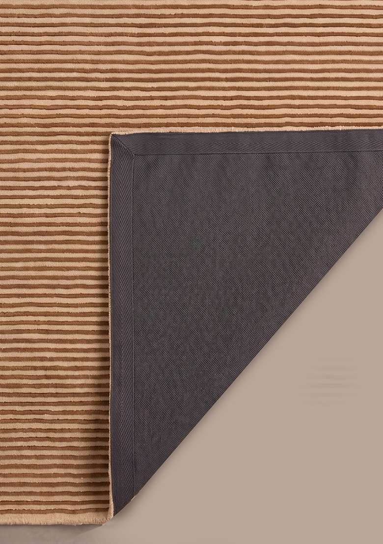 Saffron Rugs Hand-Tufted 100% Wool Area Rug | Camel Tan Rectangular Rug | Cotton Backing | Contemporary Striped Home Decor Carpet for Living Room Bedroom - Indya