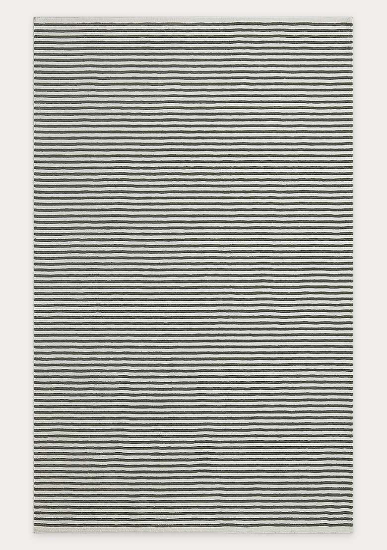100% Wool Handmade Sage Green Rug | Contemporary Striped Carpet With Cotton Backing For Living Room - Indya