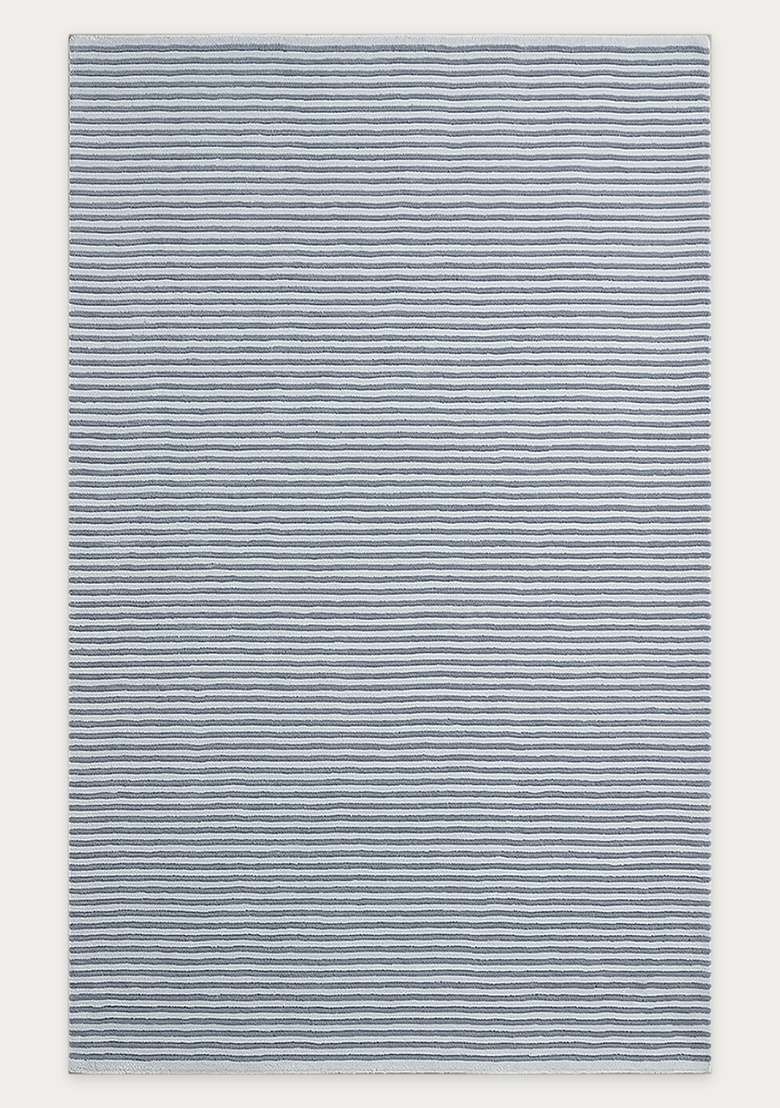 100% Wool Handmade Slate Blue Rug | Contemporary Striped Carpet With Cotton Backing For Living Room - Indya