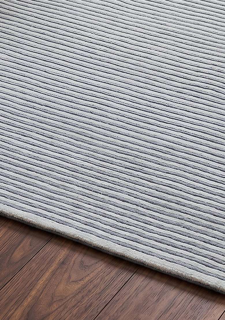 Saffron Rugs Hand-Tufted 100% Wool Area Rug | Slate Blue Rectangular Rug | Cotton Backing | Contemporary Striped Home Decor Carpet for Living Room Bedroom - Indya