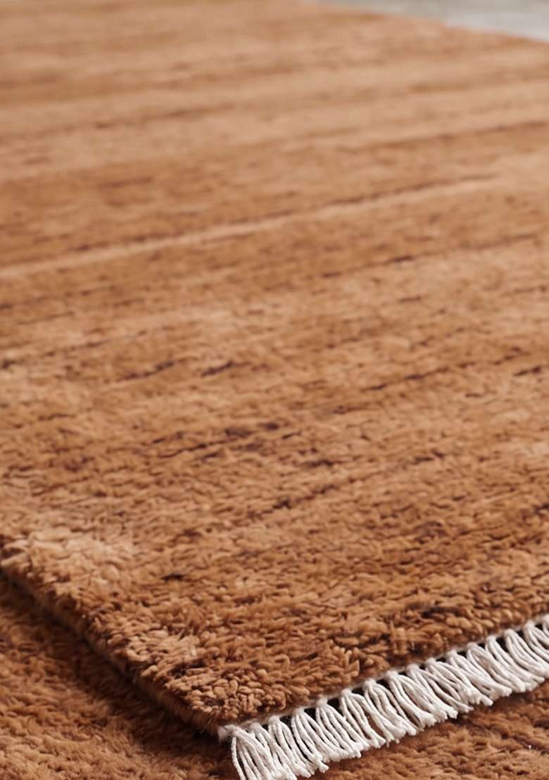 Saffron Rugs Hand-Tufted 100% Wool Area Rug | Camel Tan Rectangular Rug | Cotton Backing | Rustic Solid Home Decor Carpet for Living Room Bedroom - Indya