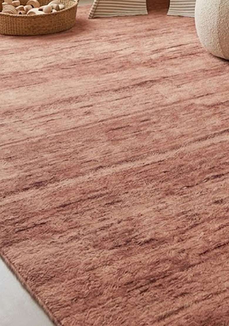 Saffron Rugs Hand-Tufted 100% Wool Area Rug | Dusty Rose Rectangular Rug | Cotton Backing | Rustic Solid Home Decor Carpet for Living Room Bedroom - Indya