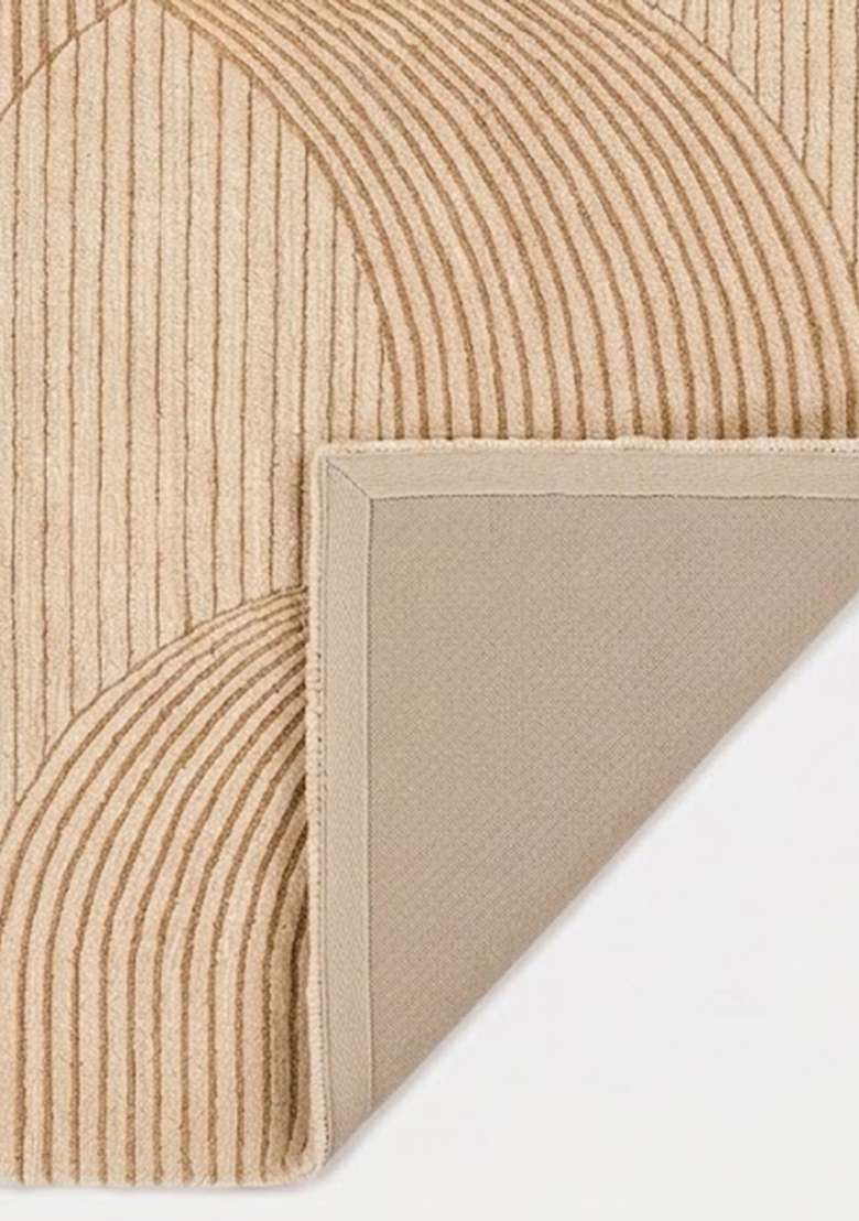 100% Wool Handmade Beige Rug | Art Deco Geometric Oblong Carpet With Cotton Backing For Living Room - Indya