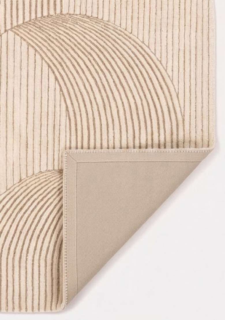 100% Wool Handmade Ivory Rug | Art Deco Geometric Oblong Carpet With Cotton Backing For Living Room - Indya