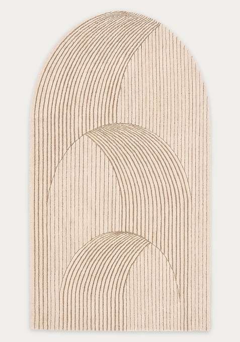 100% Wool Handmade Ivory Rug | Art Deco Geometric Oblong Carpet With Cotton Backing For Living Room