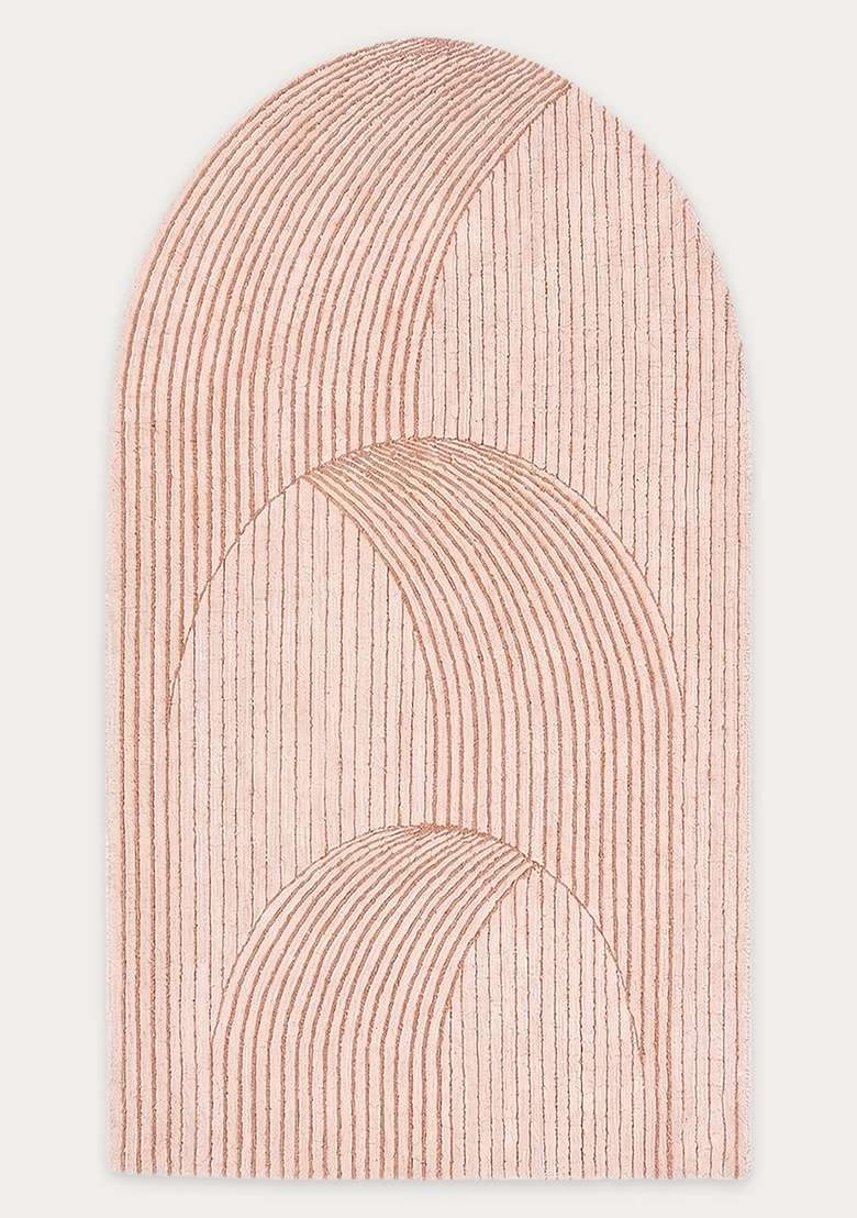 100% Wool Handmade Blush Pink Rug | Art Deco Geometric Oblong Carpet With Cotton Backing For Living Room - Indya