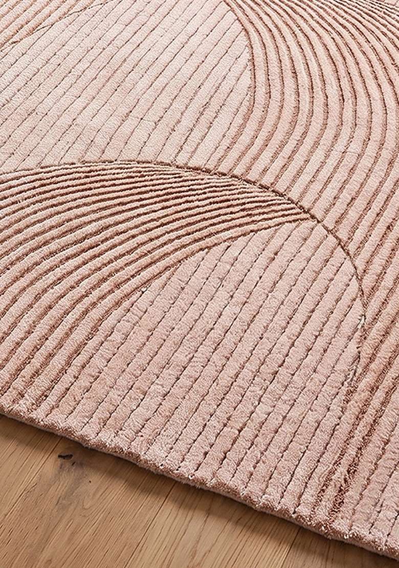 100% Wool Handmade Blush Pink Rug | Art Deco Geometric Oblong Carpet With Cotton Backing For Living Room - Indya