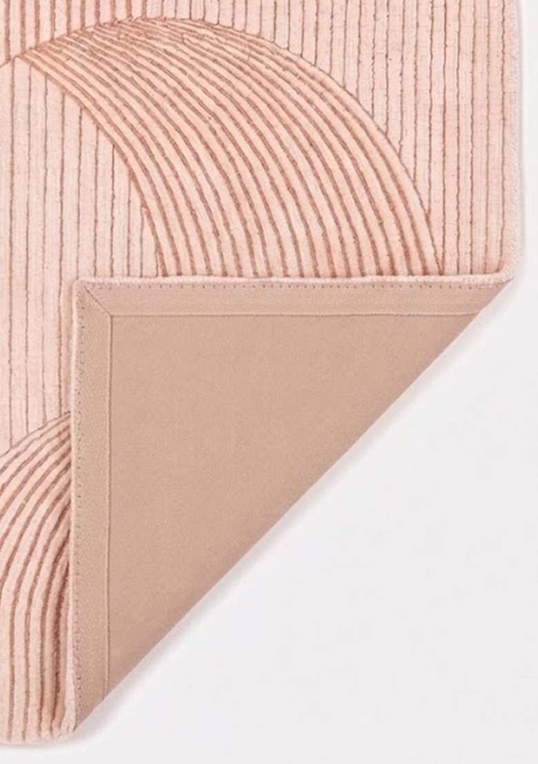 100% Wool Handmade Blush Pink Rug | Art Deco Geometric Oblong Carpet With Cotton Backing For Living Room - Indya