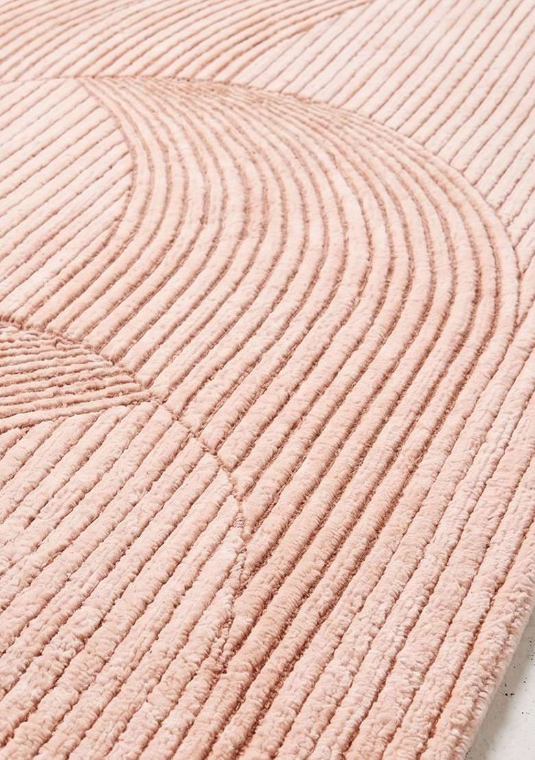 100% Wool Handmade Blush Pink Rug | Art Deco Geometric Oblong Carpet With Cotton Backing For Living Room - Indya