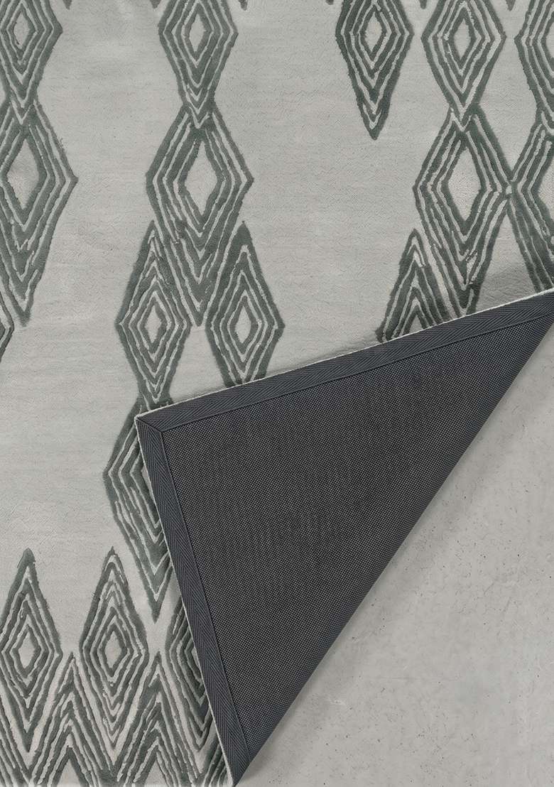 100% Wool Handmade Sage Green Rug | Mid Century Modern Trellis Carpet With Cotton Backing For Living Room - Indya