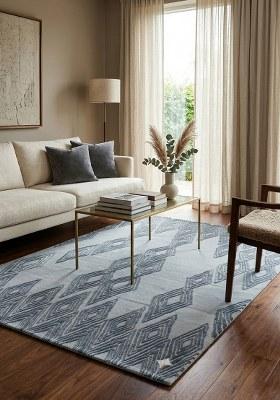 Saffron Rugs Hand-Tufted 100% Wool Area Rug | Slate Blue Rectangular Rug | Cotton Backing | Mid-Century Modern Trellis Home Decor Carpet for Living Room Bedroom