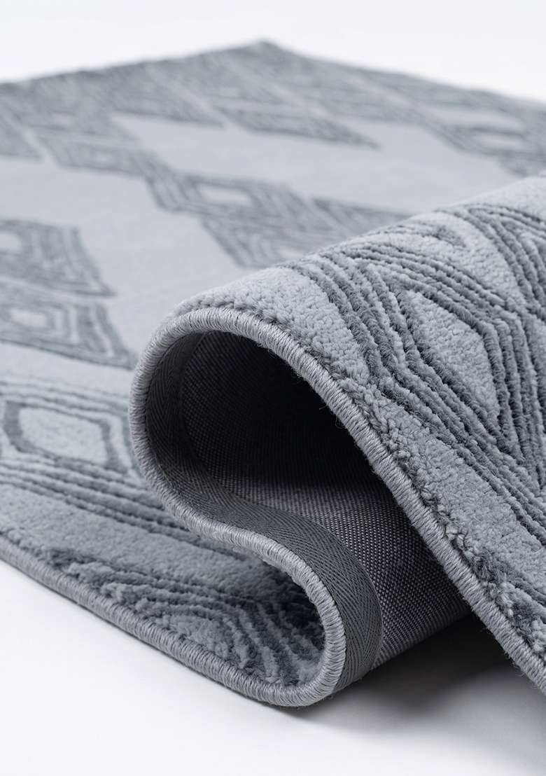 100% Wool Handmade Slate Blue Rug | Mid Century Modern Trellis Carpet With Cotton Backing For Living Room - Indya