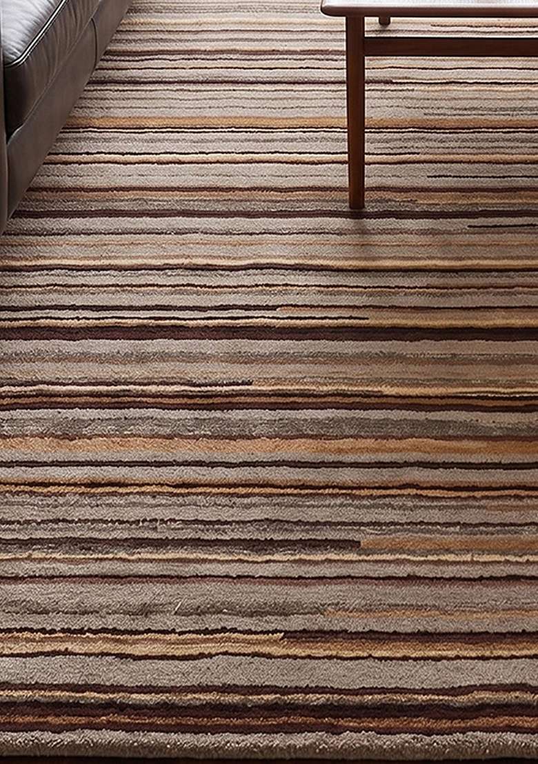 Saffron Rugs Hand-Tufted 100% Wool Area Rug | Taupe Rectangular Rug | Cotton Backing | Contemporary Striped Home Decor Carpet for Living Room Bedroom - Indya