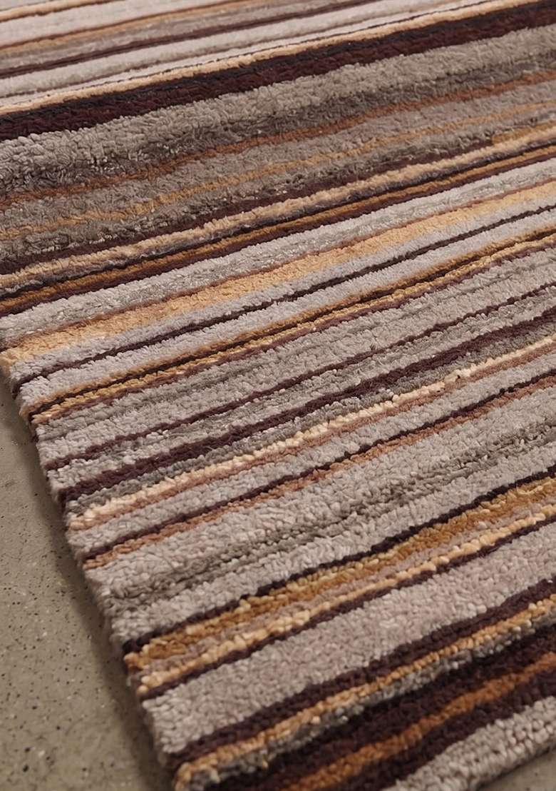 Saffron Rugs Hand-Tufted 100% Wool Area Rug | Taupe Rectangular Rug | Cotton Backing | Contemporary Striped Home Decor Carpet for Living Room Bedroom - Indya