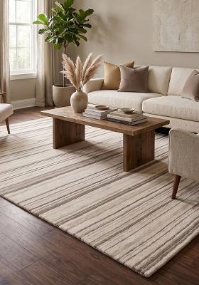 Saffron Rugs Hand-Tufted 100% Wool Area Rug | Ivory Rectangular Rug | Cotton Backing | Contemporary Striped Home Decor Carpet for Living Room Bedroom