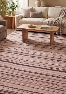 Saffron Rugs Hand Tufted Blush Pink Striped Contemporary Rectangular Wool Area Rug