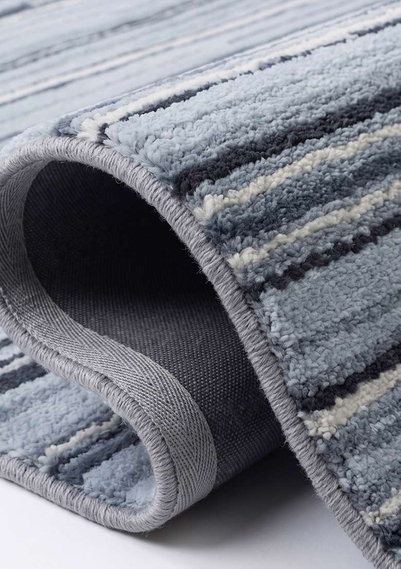 Saffron Rugs Hand-Tufted 100% Wool Area Rug | Slate Blue Rectangular Rug | Cotton Backing | Contemporary Striped Home Decor Carpet for Living Room Bedroom - Indya