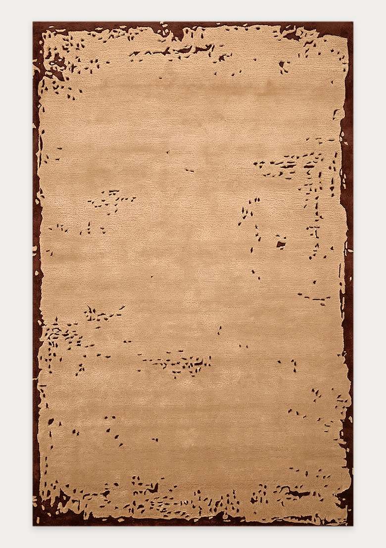 100% Wool Handmade Camel Tan Rug | Rustic Solid Carpet With Cotton Backing For Living Room - Indya