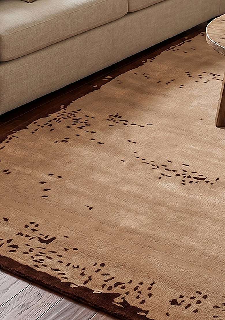 Saffron Rugs Hand-Tufted 100% Wool Area Rug | Camel Tan Rectangular Rug | Cotton Backing | Rustic Solid Home Decor Carpet for Living Room Bedroom - Indya