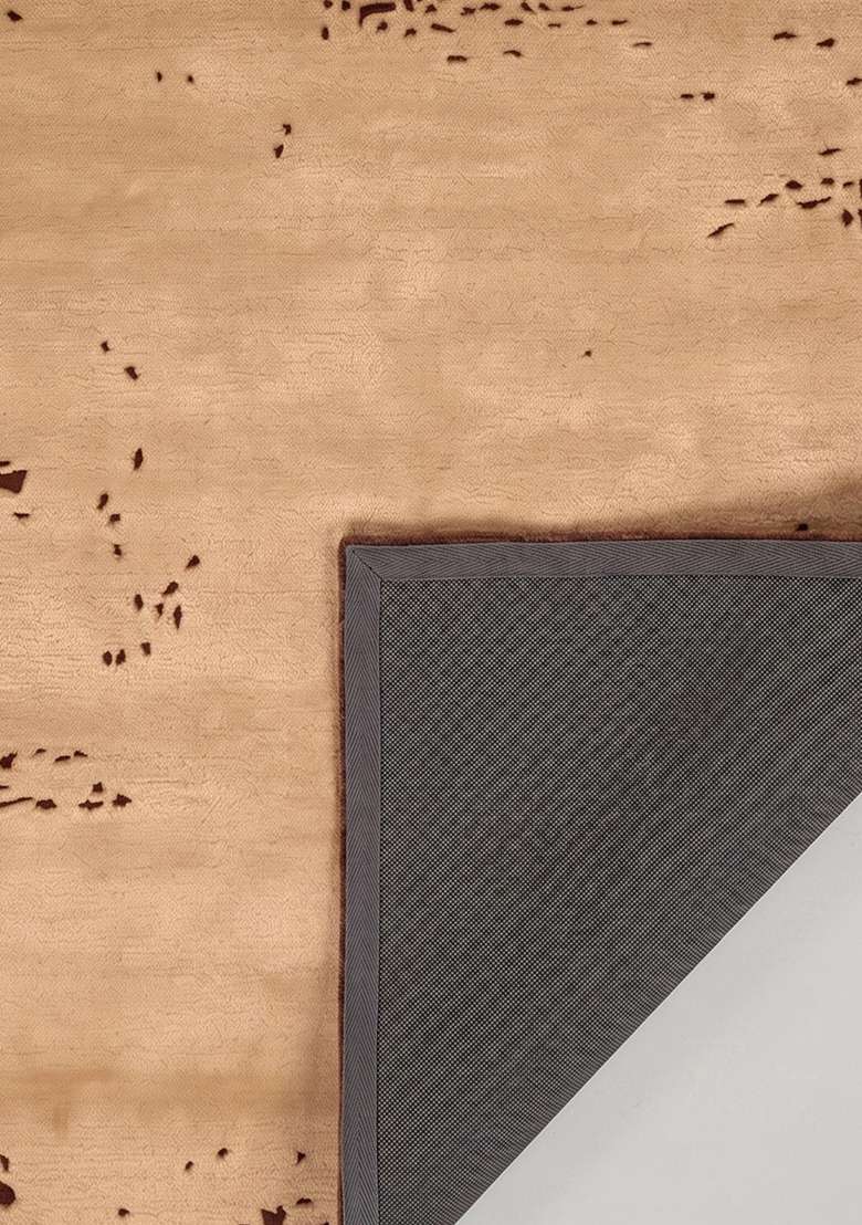100% Wool Handmade Camel Tan Rug | Rustic Solid Carpet With Cotton Backing For Living Room - Indya