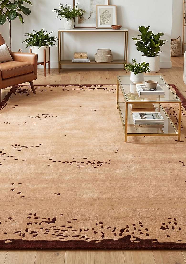Saffron Rugs Hand-Tufted 100% Wool Area Rug | Camel Tan Rectangular Rug | Cotton Backing | Rustic Solid Home Decor Carpet for Living Room Bedroom - Indya