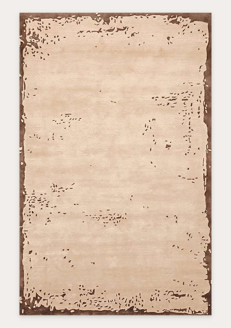 100% Wool Handmade Cream Rug | Rustic Solid Carpet With Cotton Backing For Living Room - Indya