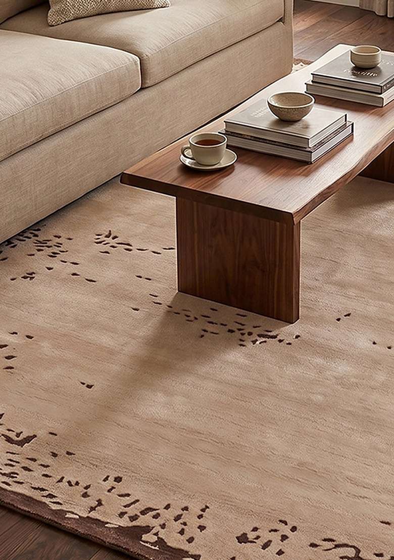 100% Wool Handmade Cream Rug | Rustic Solid Carpet With Cotton Backing For Living Room - Indya