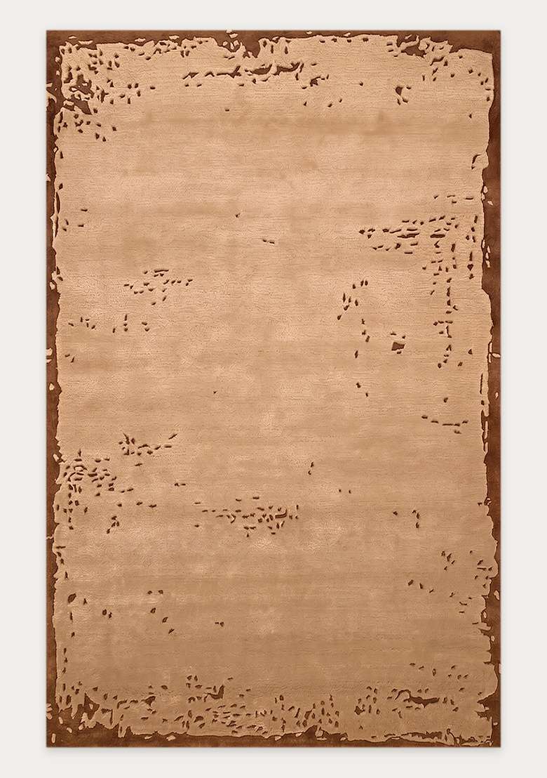 100% Wool Handmade Taupe Rug | Rustic Solid Carpet With Cotton Backing For Living Room - Indya