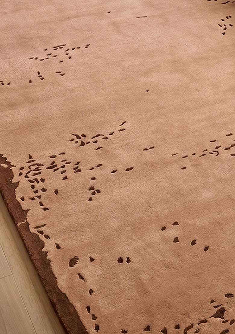 100% Wool Handmade Taupe Rug | Rustic Solid Carpet With Cotton Backing For Living Room - Indya